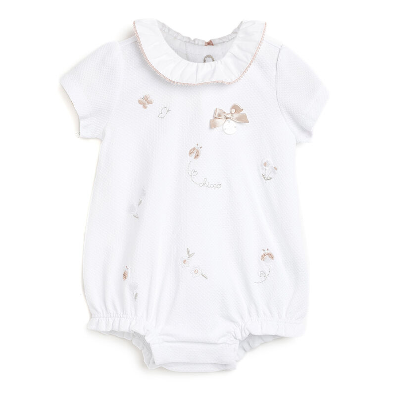 Girls White Embellished Short Sleeve Rompers image number 0